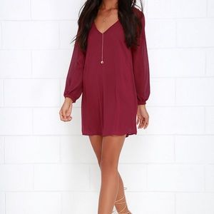 LuLu’s Wine Red Long Sleeve Shift Dress